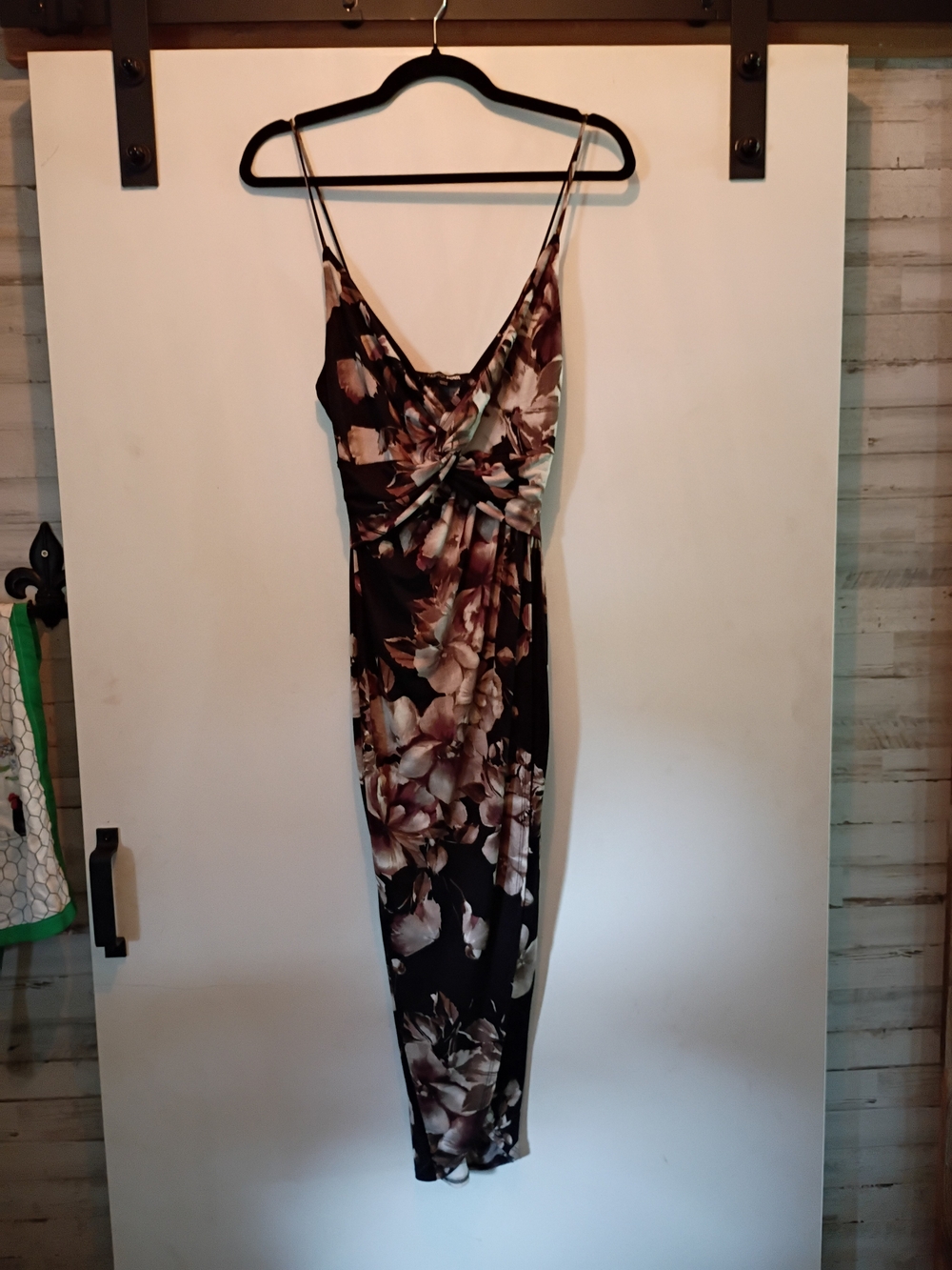 Fashion Nova Brown Floral Twist-Front Spaghetti Strap Maxi Dress